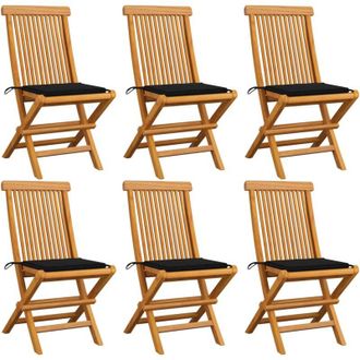 vidaXL Vidaxl - Sillas De Jard&iacute;n 6 Uds Con Cojines Negros Madera De Teca
