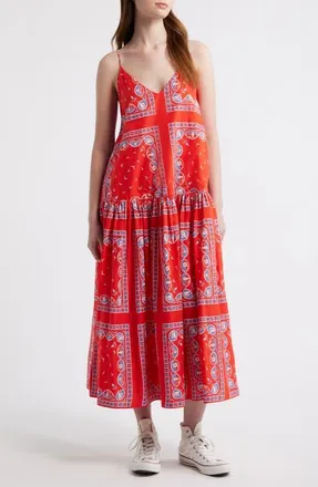 The Great. The Drop Waist Sleeveless Maxi Dress in Red Sailboat Bandana at Nordstrom, Size 0
