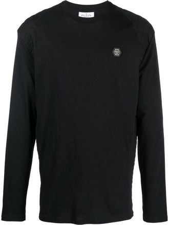 Philipp Plein logo-embroidered long-sleeved T-shirt - Black