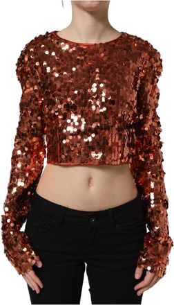 Dolce & Gabbana Pailletten Crop Top - Dames - Blouses - Rood - L - Pailletten - Overhemden