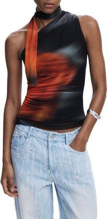Desigual Tie Neck One Shoulder Top in Black at Nordstrom, Size X-Large