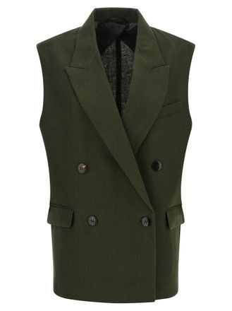 Max Mara Green Solid Peaked Lapel Jacket