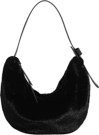 Generic Compatible For Womens Faux Furs Handbag Comfortable Fuzzy Shoulder Crossbody Purse(Black B)