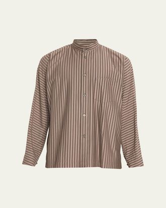 Homme Pliss&eacute; Issey Miyake Mens Stripe Band Collar Button-Down Shirt