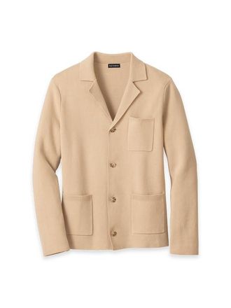 Paul Fredrick Cotton Notch Lapel Cardigan Sweater in Tan at Nordstrom, Size X-Large