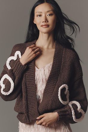 Maeve Heart Icon Open-Front Cardigan Sweater