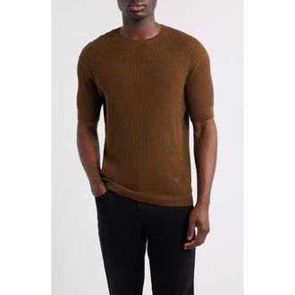 Emporio Armani Chain Link Short Sleeve Sweater in Solid Medium Beige at Nordstrom, Size Xx-Large