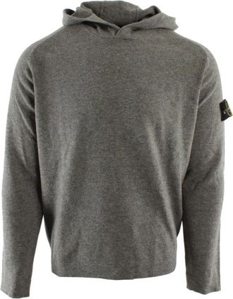 Stone Island Ribgebreide Hoodie - Heren - Hoodies - Grijs - S - Wol - Hoodies & sweatvesten