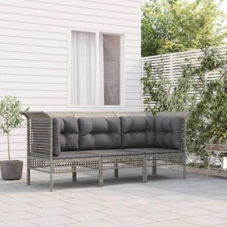 vidaXL Set De Muebles De Jard&iacute;n 3 Pzas Y Cojines Rat&aacute;n Sint&eacute;tico Gris Vidaxl