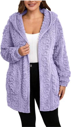 Generic Womens Fluffy Thick Cardigans with Hood Winter Warm Fleece Jackets Longline Outdoor Thermal Long Sleeve Fuzzy Teddy Coats Casual Elegant Sweater Ladie