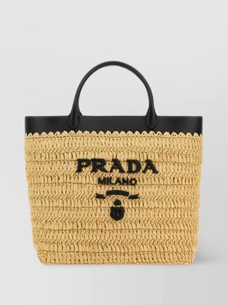 Prada small leather straw shoulder bag