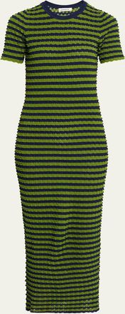 Zankov Striped Popcorn Knit Short-Sleeve Maxi Dress