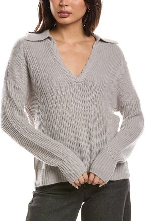 The Cashmere Project The Cashmere Project Shaker Cable Johnny Collar Cashmere Sweater