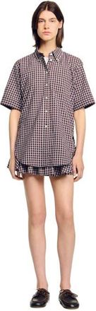 Sandro Oversized checkered shirt in Brown at Nordstrom, Size X-Small