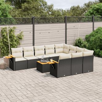 vidaXL Set De Sof&aacute;s De Jard&iacute;n 11 Pzas Y Cojines Rat&aacute;n Sint&eacute;tico Negro Vidaxl