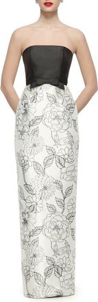 After Six Tilly Mixed Media Column Gown in Black/botanica Print at Nordstrom, Size 12
