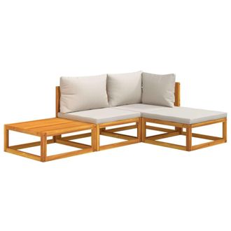 vidaXL Set Muebles De Jard&iacute;n 4 Pzas Madera Maciza Y Cojines Gris Claro Vidaxl