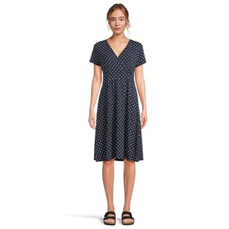 L.L.Bean L. L.Bean Summer Dress Navy Polka Dot Knit Ruffle Hem A-Line GBO2250