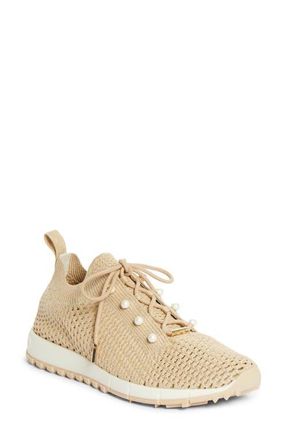 Jimmy Choo London Veles Faux Pearl Shimmer Knit Sneaker in Light Soft Gold Mix at Nordstrom, Size 8.5Us