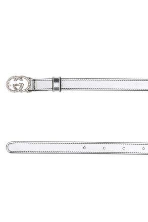Gucci Womens Silver Nappa Leather Belt Silvercrystal Calf Skin Cinture