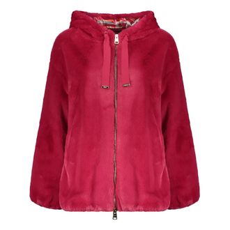 Herno Jassen, Dames, Roze, XS, Polyester, Faux Bontjas met Capuchon