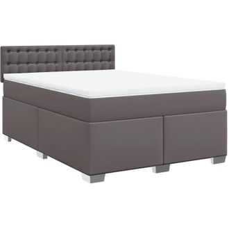 vidaXL Vidaxl - Cama Box Spring Con Colch&oacute;n Cuero Sint&eacute;tico Gris 140x200 Cm