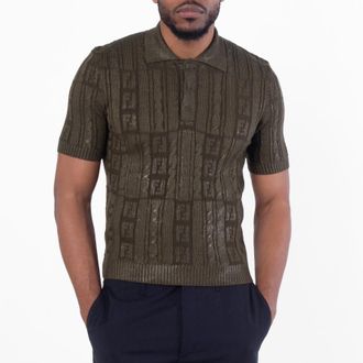 Fendi Mens FF Wool Blend Knit Polo Shirt, Brand Size 50 ( US Size 40 )