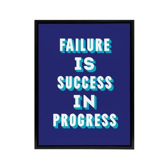 Artery8 Failure Is Success In Progress Blue Motivational Framed Canvas Art | Size: W24 x H32