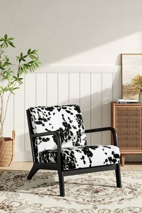 Living and Home Leopard Print Velvet Upholstered Armchair in Black