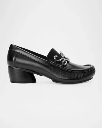 Loewe Oval Double L Leather Loafers
