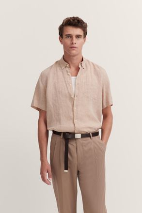 Bugatti Kurzarmhemd BUGATTI, Herren, Gr. 4XL, Normalgr&ouml;ssen, beige (60, taupe), 100% Leinen, unifarben, normal, Hemden Kurzarmhemd, aus Leinen