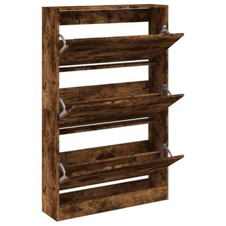 Berkfield Home Shoe Cabinet Smoked Oak 80x21x125.5 cm Engineered Wood in Brown