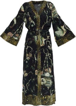 AllSaints Diana Contrast Print Midi Jurk - Dames - Casual kleedjes - Zwart - L - Kleedjes