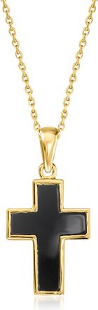 Ross-Simons Onyx Cross Pendant Necklace in 18kt Gold Over Sterling