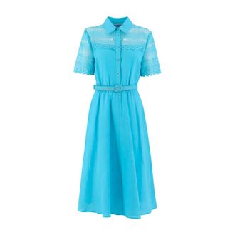 Ermanno Scervino Shirt Dresses, female, Blue, Size: XL Macram&eacute; Lace Shirt Dress