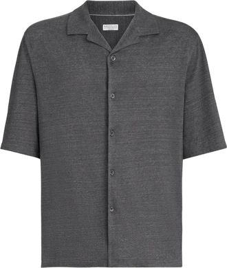 Brunello Cucinelli Camicia a maniche corte con collo ampio - Grigio
