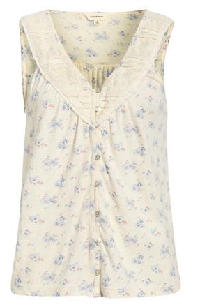 Lucky Brand Lace Trim Sleeveless Cotton Blend Top in Cream Floral at Nordstrom, Size Xx-Large