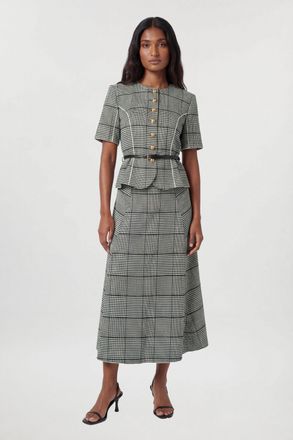Karen Millen Womens Tailored Check Peplum Belted Midi Dress - Monochrome Multi - Size 12 UK