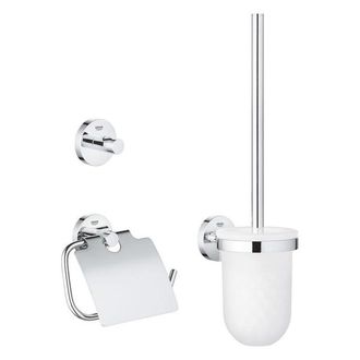 GROHE Essentials Toilet accessoireset 3-delig met toiletborstelhouder, handdoekhaak en toiletrolhouder met klep chroom