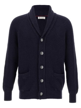 Brunello Cucinelli Blue Shawl neck cardigan