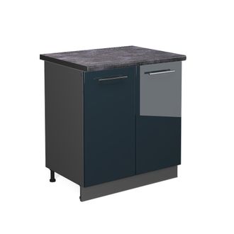 Vicco Armario Bajo Para Fregadero Fame-line, Azul Oscuro Alto Brillo, 80 Cm, Et Antracita Vicco