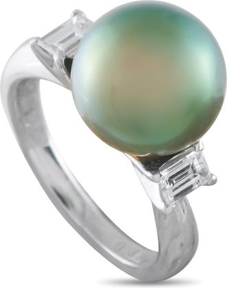 Luxury Bazaar Platinum 0.39ct Diamond and Pearl Ring MF37-052126
