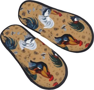 Generic Plush House Shoes Shine Rooster print Mens Slipper Breathable Spa Slippers for Bedroom Hotels Indoor L