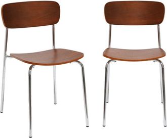 Sweeek Set of 2 vintage plywood chairs with walnut effect wood veneer and chrome metal legs L 43.5 x D 51 x H 77cm - Toby