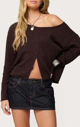 Edikted Moyra One Shoulder Knit Sweater in Brown at Nordstrom, Size X-Small