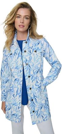 Jessica London Long Denim Jacket in Blue Watercolor Palms at Nordstrom, Size 12
