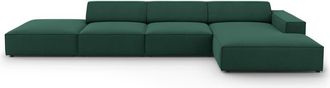 MICADONI Sofá esquinero derecho 5 plazas de tela verde