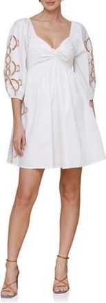 Avec Les Filles Embroidered Rhinestone Stretch Cotton Mini Sundress in White at Nordstrom Rack, Size Medium