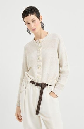 Brunello Cucinelli Cardigan with dazzling stripes in Oat at Nordstrom, Size Xx-Small Eu