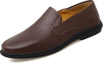 Generic Mens Loafers Shoes Genuine Leather Stitching Details Round Toe Comfortable Lightweight Flexible Resistant Casual Wedding Slip On(Brown,8.5 UK)